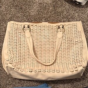 Anthropologie Cream Cut-Out Tote Bag